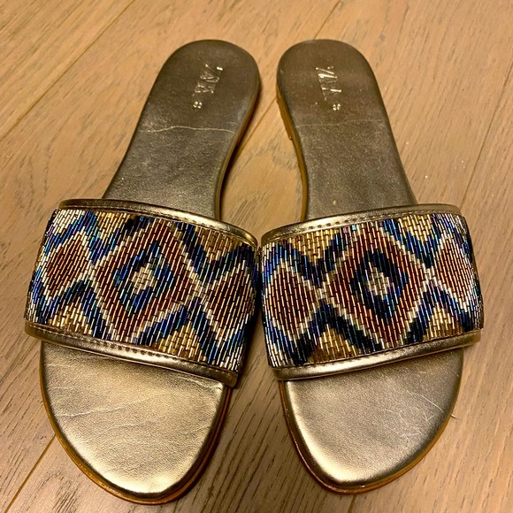 Zara metallic gold and beaded sandals size 39